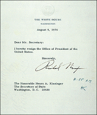 Carta de dimisión de Nixon